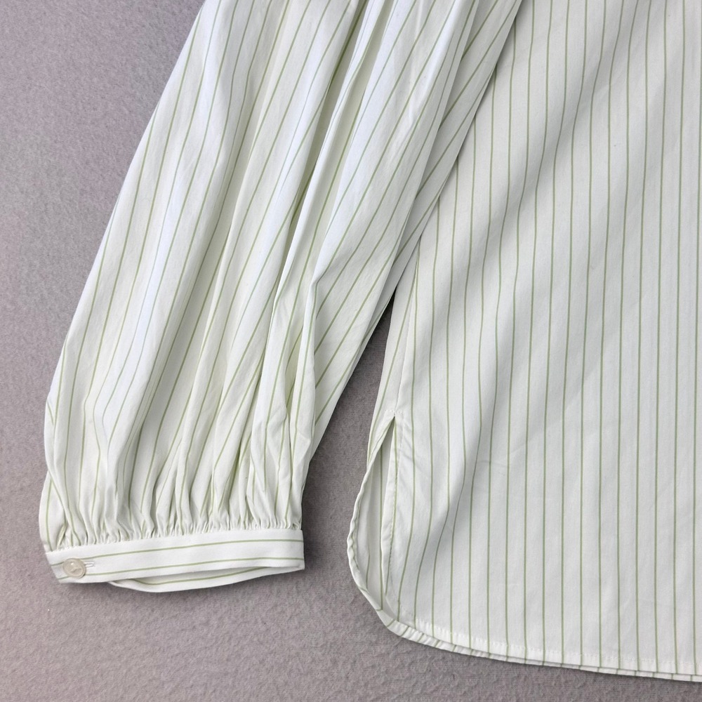 Lafayette 148 New York Striped Button Up Shirt Women M Green Balloon Sleeve - Picture 5 of 9